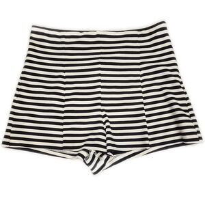 Free People Black & Cream Striped Pleated Shorts, Side Zipper, Size M